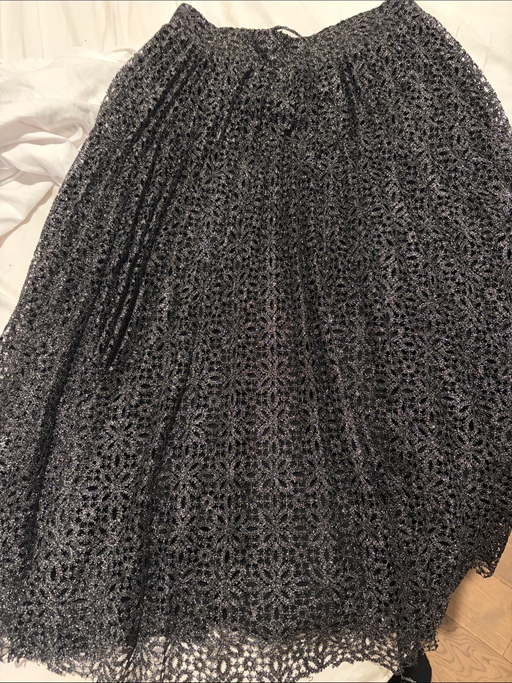 ba&sh Black Lace Maxi Skirt with Floral Crochet Overlay